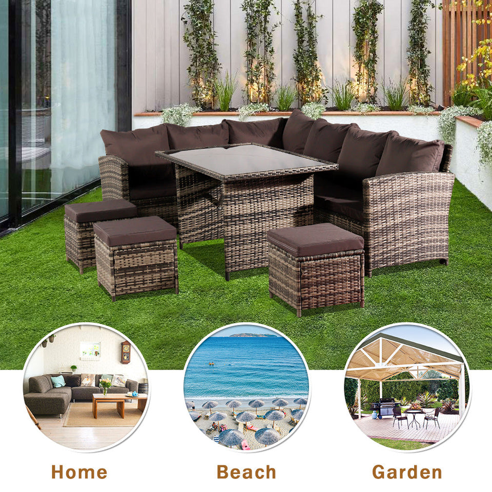 9 Seat Rattan Furniture Outdoor Sofa Dining Table With Free Rain Cover Black-Lavish Kitchen Island