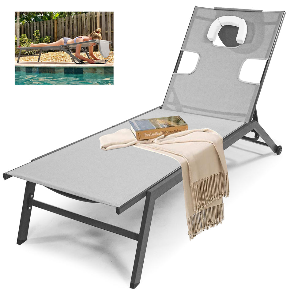 Outdoor Sun Loungers, Reclining Deck Chairs with Adjustable Back and Wheels