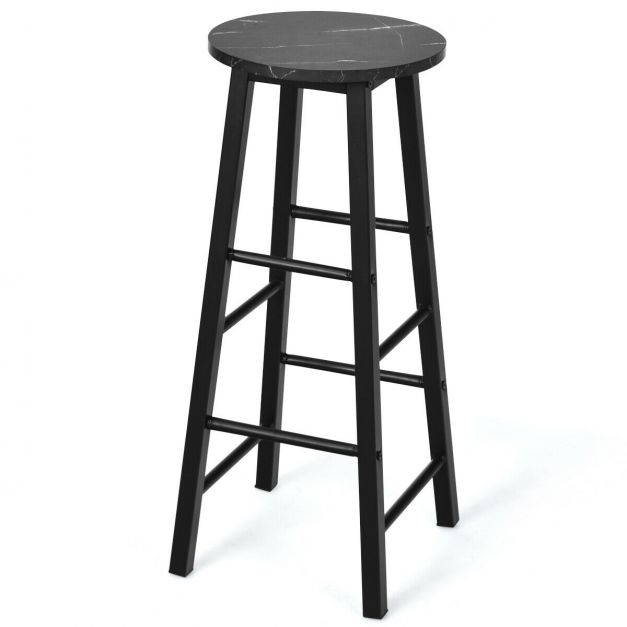 Set of 2 Faux Marble Bar Stools with Footrest and Anti-slip Foot Pad