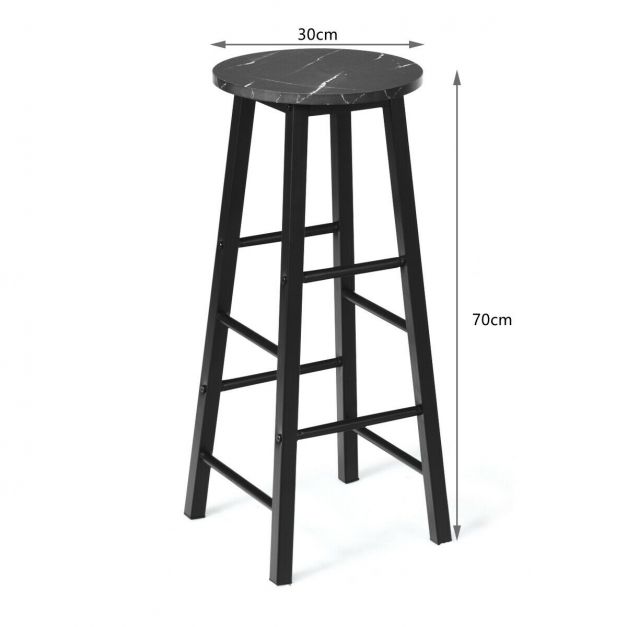 Set of 2 Faux Marble Bar Stools with Footrest and Anti-slip Foot Pad