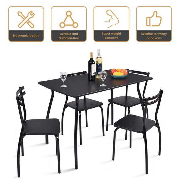 5 Piece Dining Table and Chair Set with Curved Back for Bar Kitchen