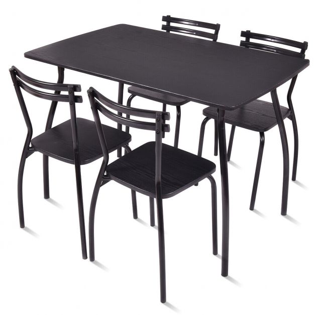 5 Piece Dining Table and Chair Set with Curved Back for Bar Kitchen