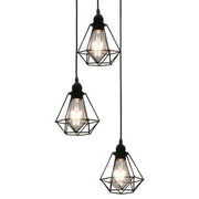 Pendant Ceiling Lamp with Diamond Design Black 3 x E27 Bulbs