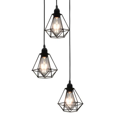 Pendant Ceiling Lamp with Diamond Design Black 3 x E27 Bulbs