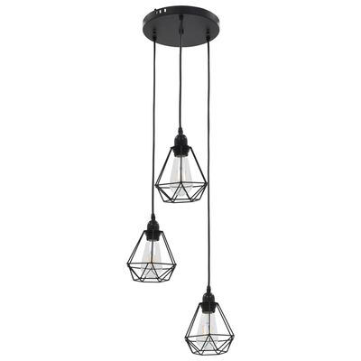 Pendant Ceiling Lamp with Diamond Design Black 3 x E27 Bulbs