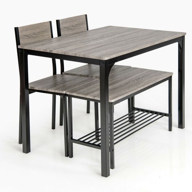 4Pcs Dining Table and Chair Set with Storage Bench
