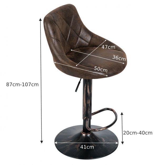 Set of 2 Adjustable Swivel PU Leather Pub Chair with Backrest