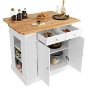 Drop-Leaf Kitchen Island with Extendable Worktop and Adjustable Shelves - Lavish Kitchen Isle