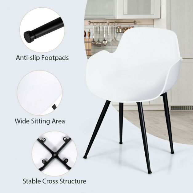 Set of 2 Modern Plastic Leisure Side Chair with Curved Armrests