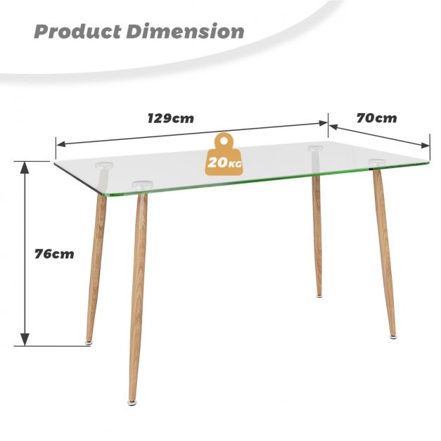 Glass Dining Table with Tempered Glass Table Top for Home Office