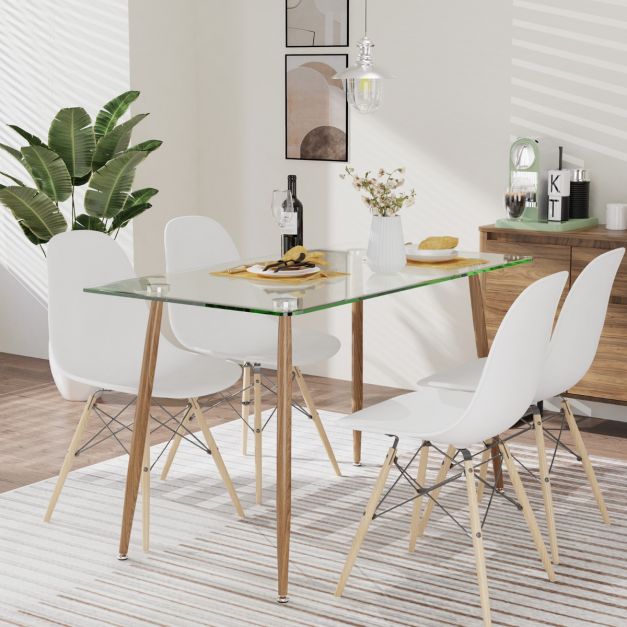 Glass Dining Table with Tempered Glass Table Top for Home Office