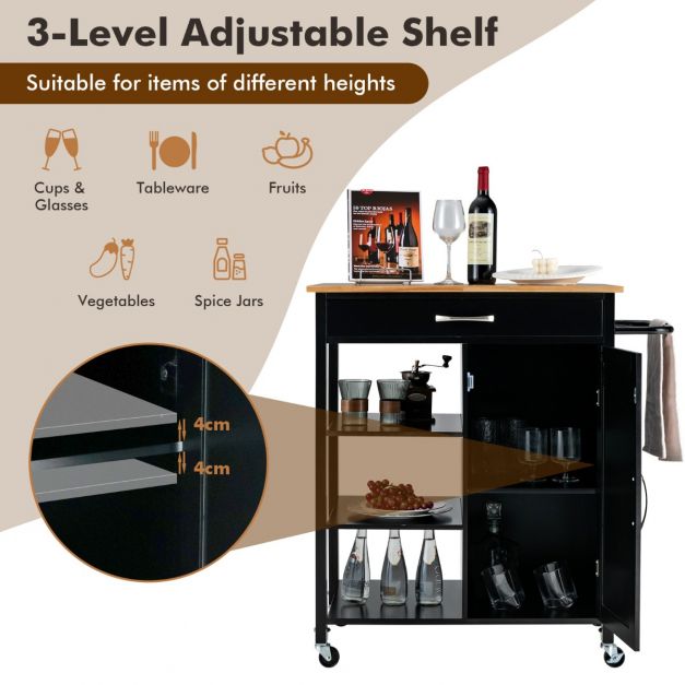 Movable Kitchen Island with 3-Tier Open Shelf