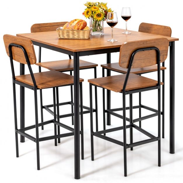 Industrial Dining Set Bar Table and 4 Stools