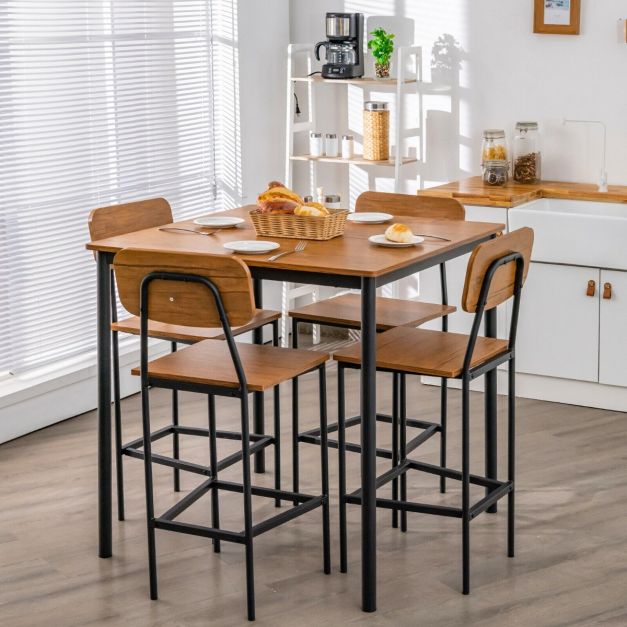 Industrial Dining Set Bar Table and 4 Stools