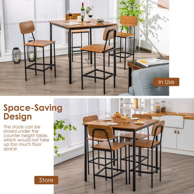 Industrial Dining Set Bar Table and 4 Stools