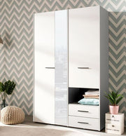 Lavish Kitchen Island 3 Door Mirrored Wardrobe and 2 Drawers in Gloss White - Lavish Kitchen Isle