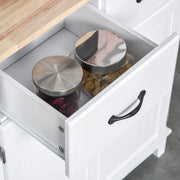 Freestanding Kitchen Storage Cabinet with Framed Glass Doors, Drawers, Microwave Counter- White