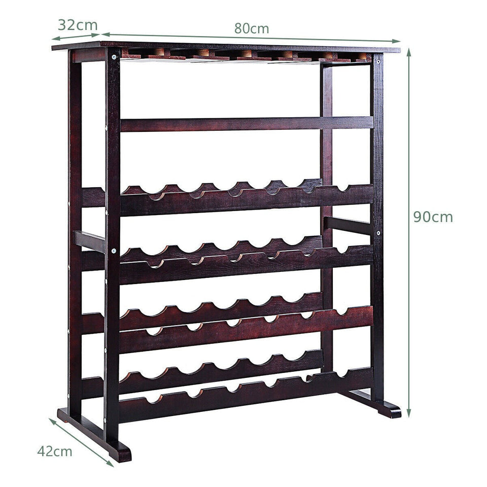 24 Bottle Wood Storage Wine Rack and 18 Glass Holder Wine Display Stand Shelf-COSTWAY