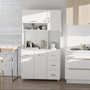 Freestanding Kitchen Storage Unit w/ Cupboard Open Compartments - White