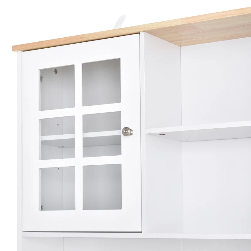 Kitchen Cupboard Sideboard Storage Cabinet Unit w/ Counter Top Grid Glass Doors Shelves 80L x 37W x 183H cm - White