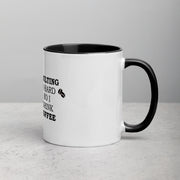 Adulting white ceramic mug with a dark interior, 11oz size, from Lavish Kitchen Isle, shown with a black interior and white exterior.