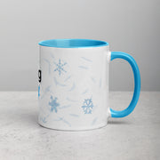 Lavish Kitchen Isle Feeling Jolly ceramic mug with white exterior and dark blue interior, 11oz, on a white background
