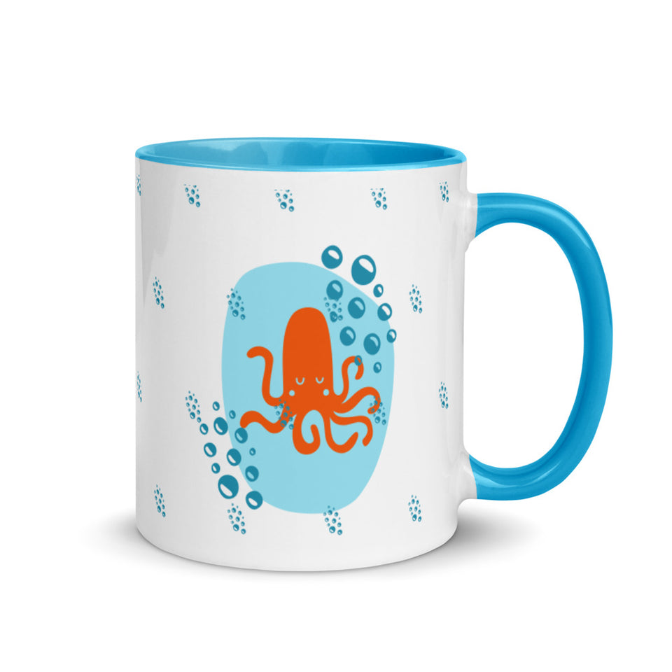 Octopus Mug with Colour Inside, Kids Mug, Ceramic Mug,