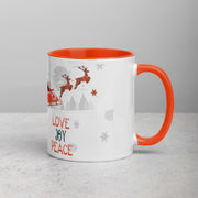 White ceramic mug with orange interior, featuring 