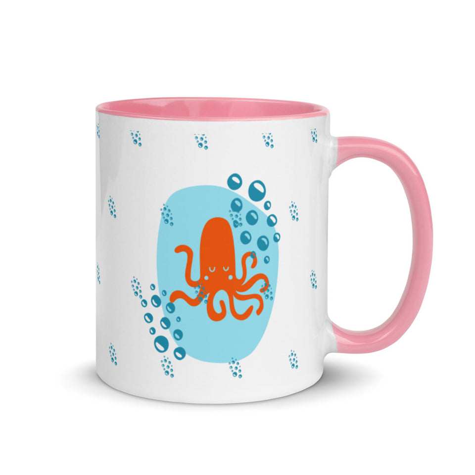 Octopus Mug with Colour Inside, Kids Mug, Ceramic Mug,