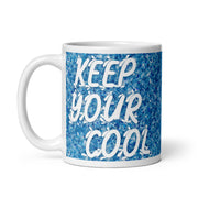 White glossy 11oz mug with handle on the left from Lavish Kitchen Isle, showcasing a smooth, shiny surface and classic design.