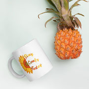 White glossy 11oz mug from Lavish Kitchen Isle with pineapple design, perfect for coffee or tea.