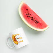 White glossy 11oz mug by Lavish Kitchen Isle with a smooth finish and watermelons design.