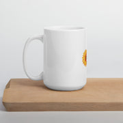 White glossy 15oz mug from Lavish Kitchen Isle with a smooth finish and sturdy handle, ideal for coffee or tea.