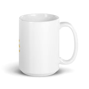White glossy 15oz mug with handle on the right by Lavish Kitchen Isle, perfect for hot beverages.