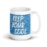 White glossy 15oz mug with a handle on the right, perfect for hot beverages, from Lavish Kitchen Isle.