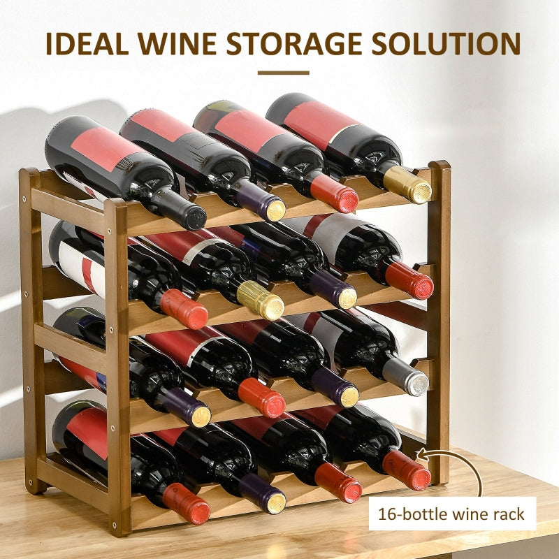 Free Standing Bamboo Wine Rack with 16 Bottles Holder| 4-tier Bottle Organizer| Home Bar