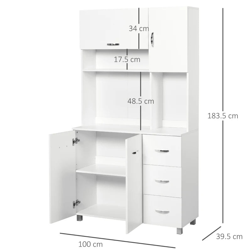 Freestanding Kitchen Storage Unit w/ Cupboard Open Compartments - White